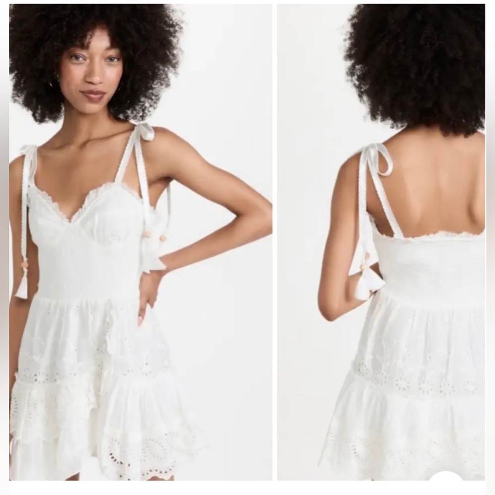 LoveShackFancy White Eyelet Tie-Strap Mini Dress Women’s Size Large 100% cotton